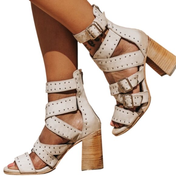 Freebird Tanica Boho Leather Strappy Studded Heeled Sandals,All Products : American Fashion Style Bags On Sale
